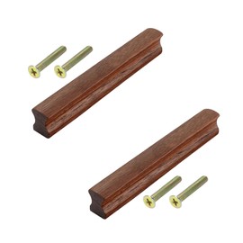 2Pcs Walnut Wood Cabinet Solid Pulls with Screws, 128mm Hole Spacing Wooden Furniture Handle Door Handles for Cabinet Cupboard Wardrobe Drawer