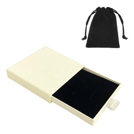 Small Jewelry Gift Box and Velvet Bag, Necklace Bracelet Earring Cardboard Organizer Square Jewellery Gift Box Pendent Storage Case for Birthday Xmas Christmas Wrapping (Beige)