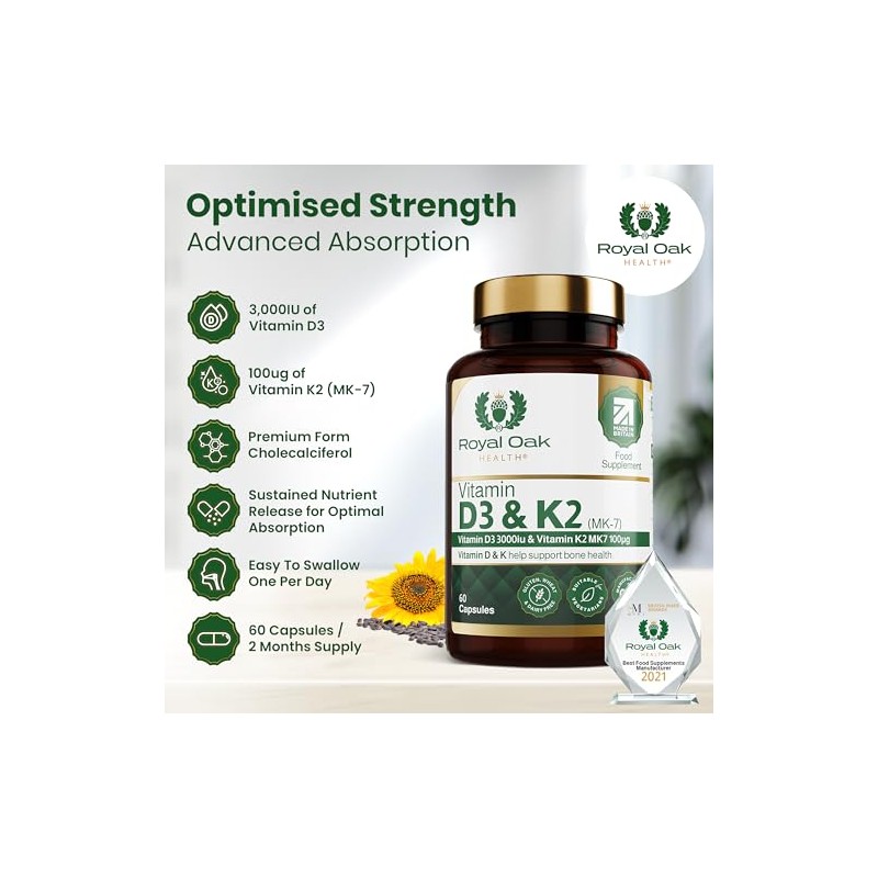 Vitamin D3 K2 High Strength MK7 Supplement (Vitamin D 3000