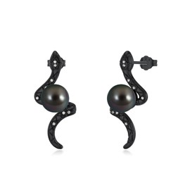 KANNSOAR Tahitian Black Pearl Earrings 925 Sterling Silver Black Snake Stud Earrings Animal Snake Jewelry Pearl Gift for Wife Women Mom Jewelry for Wedding Birthday
