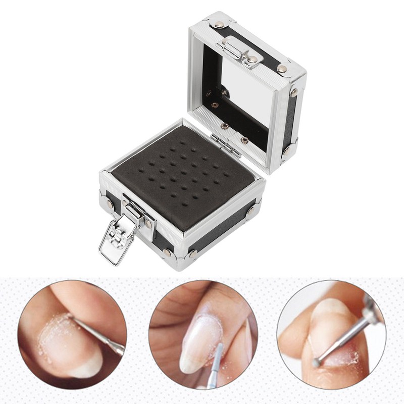 Nail Drill Bits Storage Box 25 Holes Transparent Clamshell Lock
