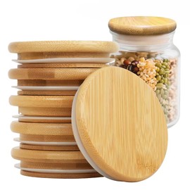 Wooden Mason Jar Lids - 86mm/3.4 Inch Reusable Natural Bamboo Mason Jar Lid, Food Grade Material Silicone Sealing, 100% Fit & Airtight for Wide Mouth Mason Jars (6PCS Wide Lids)