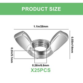 25 Pcs M8 Wing Nuts, Butterfly Nuts, Stainless Steel Butterfly Wing Nut Assortment Kit, Metric Hand Screw Wing Nuts for Bolts Screws