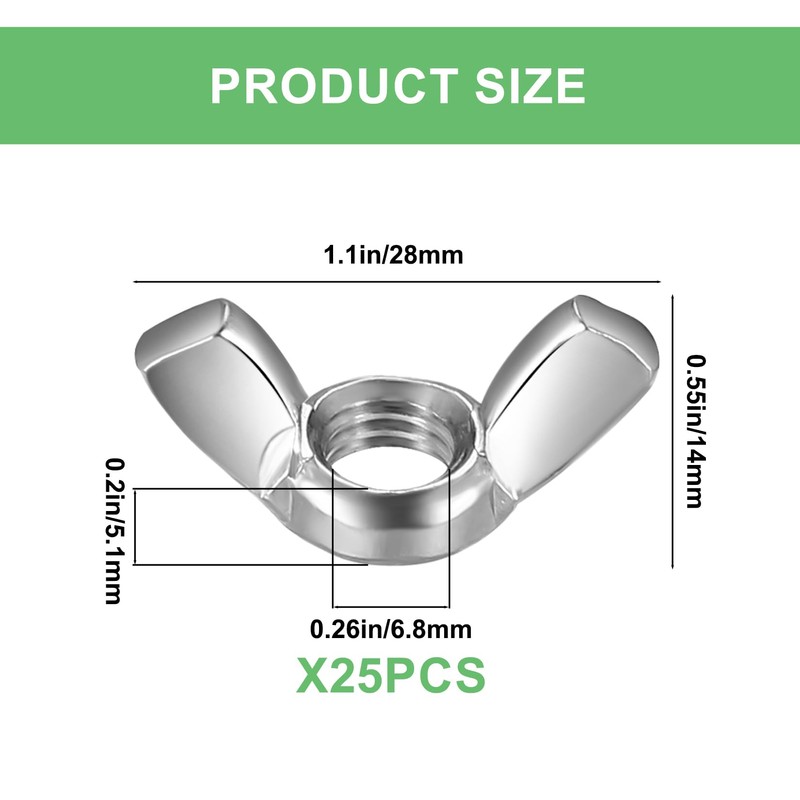 25 Pcs M8 Wing Nuts, Butterfly Nuts, Stainless Steel Butterfly