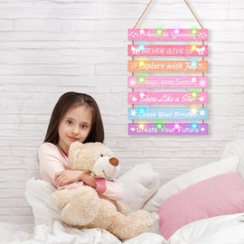 FIOBEE Girls Room Décor for Teen Girls Boys with LED Light Wall Decor for Bedroom Motivational Inspirational Wall Art Room Decoration for Kids Studyroom, 8 Kinds of Lights, Multi-Color