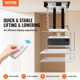 VEVOR Motorized Projector Lift, Electric Height Adjustable 59 in, Hidden Ceiling Mount with Remote and Wired Control, Ideal for Movies, Home, Office, Stage and Studio, White