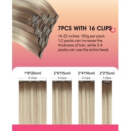 Youngsmile Clip in Hair Extensions Human Hair, 18Inch 7Pcs 120g Human Hair Extensions Clip in Balayage Ash Brown Fading to Platinum Blond mixed Ash Blond (CLIP#8/60/18-18Inch)