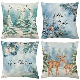 Pack of 4 Christmas Cushion Covers Square, Christmas Cushion Cover Jute, Cushion Cover Christmas Decoration Indoor, Christmas Decoration American Winter Cushion Nostalgia Sofa Bed Car Bedroom (A, 50 x