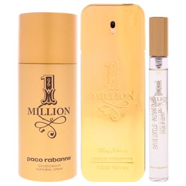 Paco Rabanne One Million 3-Piece Set for Men (3.4 Oz Eau De Toilette Spray + 5.1 Oz Deodorant Spray + 0.34 Oz Eau De Toilette Travel Spray)
