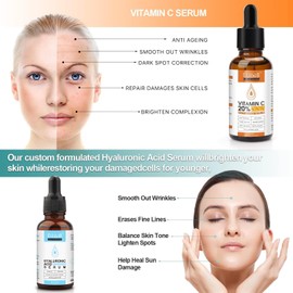 Anti Aging Vitamin C Serum Hyaluronic Acid Serum Set - with Hyaluronic Acid, Skin Care Set Boost Skin Collagen,Hydrate & Plump Skin, Anti Aging & Wrinkle Facial Serum