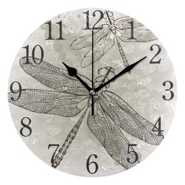 Domook - Reloj de pared silencioso de 9.5 pulgadas, funciona con pilas, redondo, decorativo, acrílico, silencioso, para dormitorio, oficina, escuela, hogar (libélula voladora)