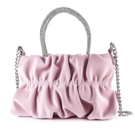 Women Mini Rhinestone Evening Clutch Handbag Soft Pu Pleated Cloud Shoulder Purse Tote Crossbody Bag For Wedding Party, Pink, Small