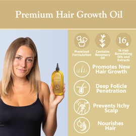 Premium Hair Growth Oil XL 170ml + Hair Supplement - Rosemary, Biotin, Jojoba, Castor, Coffee, Argan, Baobab, Ginger & Tea Tree Oil - Hair Growth & Thickening & Loss Prevention - UK Based Brand
