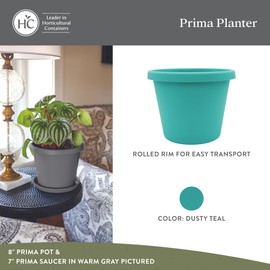 The HC Companies 16 Inch Round Prima Planter - Plastic Plant Pot with Rolled Rim for Indoor Outdoor Plants Flowers Herbs, Dusty Teal
