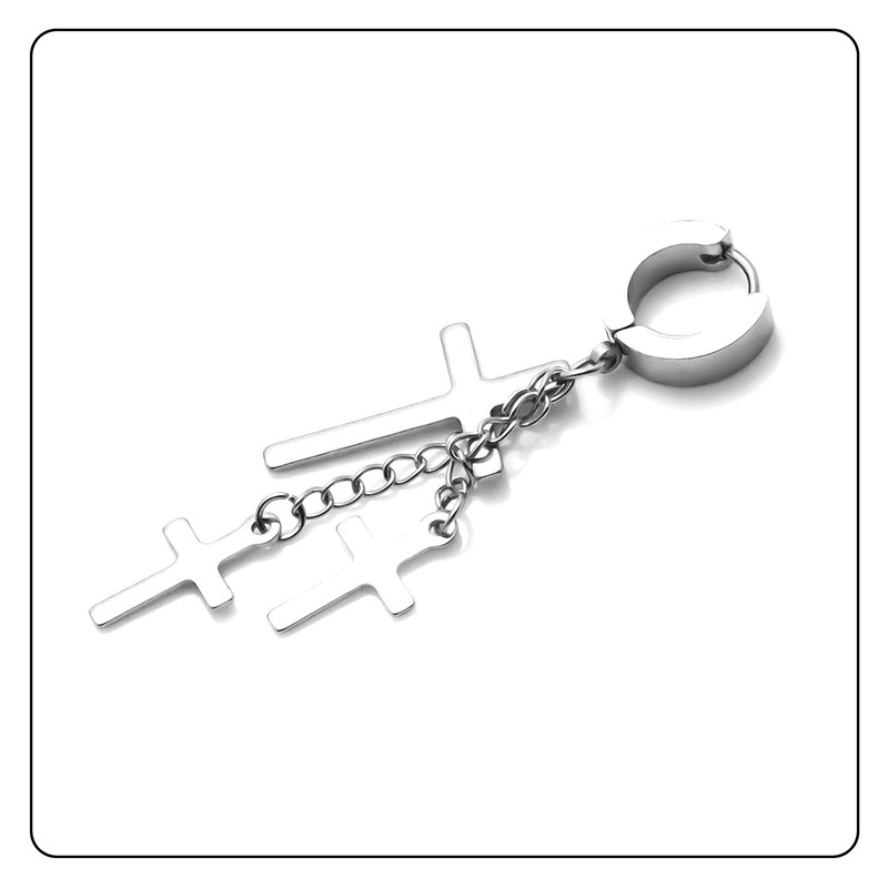 Fusamk Punk Cross Drop Dangle Earrings Huggie Hinged Hoop Earrings,2PCS