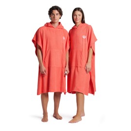 ARENA Unisex Cotton Poncho Soft Hooded Towel with Front Pocket Easy Changing Post Swim Warmth and Comfort for Beach Pool or Surf, Calypso Coral/White, S-M