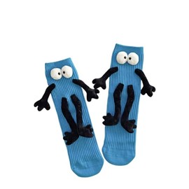OurSuperDeals Crazy Silly Funny Novelty Socks Gifts for Kids Toddler Boys Girls Magnetic Holding Hands Tube Cotton Socks 3-14 Years (US, Alpha, One Size, Blue 1 Pair)