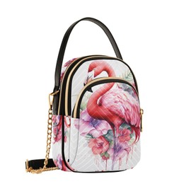 Mnsruu Pink Flamingo Women's Crossbody Handbags Casual Chain Purse Leather Shoulder Bags for Women, Multicoloured, One Size, multicoloured