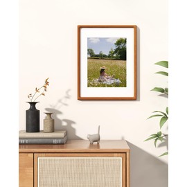 RICHFOCUS 11x14 Picture Frame USA-Sourced Natural Teak Solid Wood Photo Frame Handcrafted Rounded Corner Wooden Frame with Real Glass Display Photos 8x10 with Mat or 11x14 Without Mat