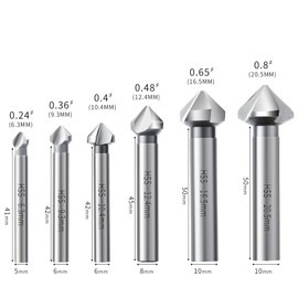 HUAZHICHUN Countersink Drill Bit Set 6 pcs High Speed Steel 3 Flute 85 Degree Steel Counter Sink for Wood and Metal in Sizes 1/2",1/3",1/4",2/3",2/5",4/5" Set