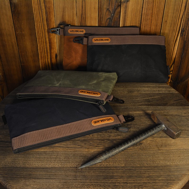 WELKINLAND Heavy-Duty Canvas Tool Pouch - 4PCS, 12" Waxed Canvas