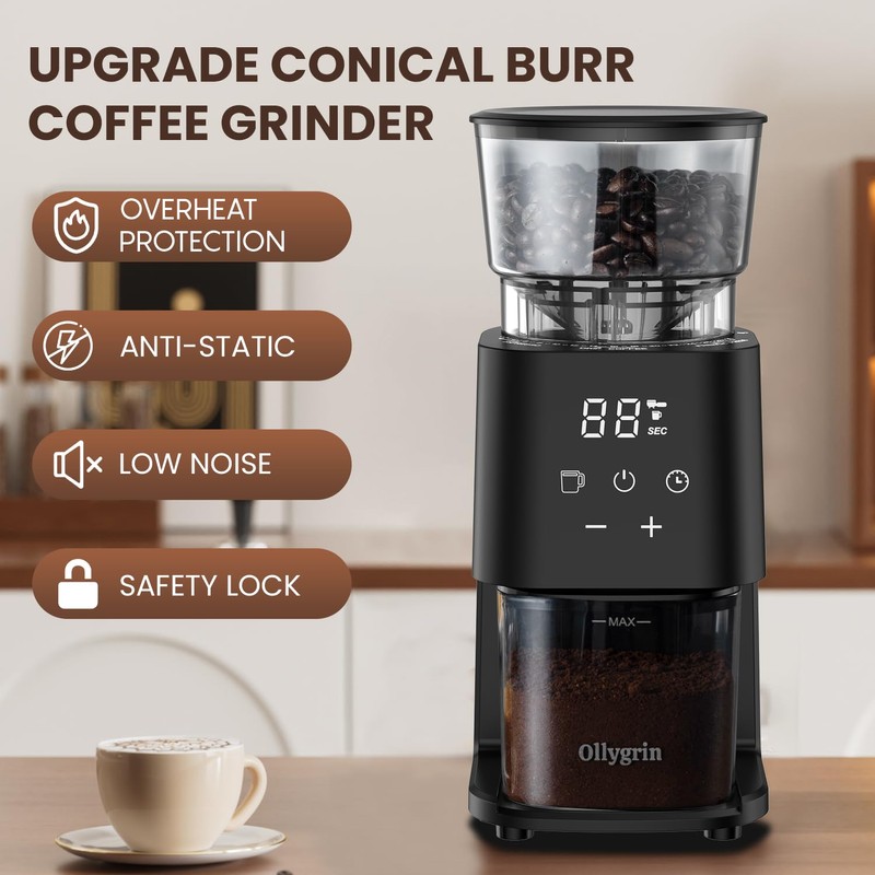 Conical Burr Coffee Grinder with Touch Panel, Adjustable Coffee Bean