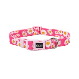 Olahibi Dog Collar and Leash Set, Cute Pink Daisy Pattern, Polyester Material, 5ft Leash, for Small Dogs.(Small, Pink Daisy)