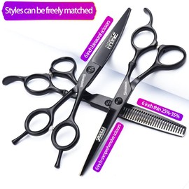 6" Black Stainless Steel Hairdressing Scissors 6" 3 Pack