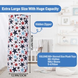 Stoinsto Stuffed Animal Storage Bean Bag Chair Cover Cylinder, No Filler, Large Size Toy Box Storage Organizer, YKK Zippers Soft Cotton Canvas, Playing Sitting Boxing Gaming, Best Gift for Kids