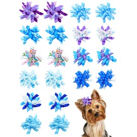 PET SHOW 20 Pack/10 Pairs Winter Curly Dog Hair Bows with Rubber Bands for Small Medium Dogs Spiral Puppy Swirl Topknot Cat Festival Snowflake Hair Accessories Pet Favor Gift (Winter Styles)
