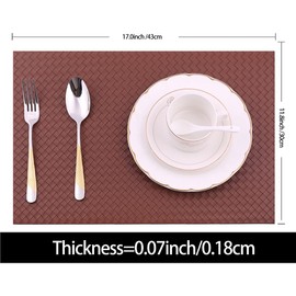 Placemats,Placemats for Dining Table Set of 4,11.8" x 17"Non-Slip Faux Textured placemats Leather Woven Place Mats,Waterproof Table Mats,Heat-Resistant for Dining Table Decor (Brown,4)