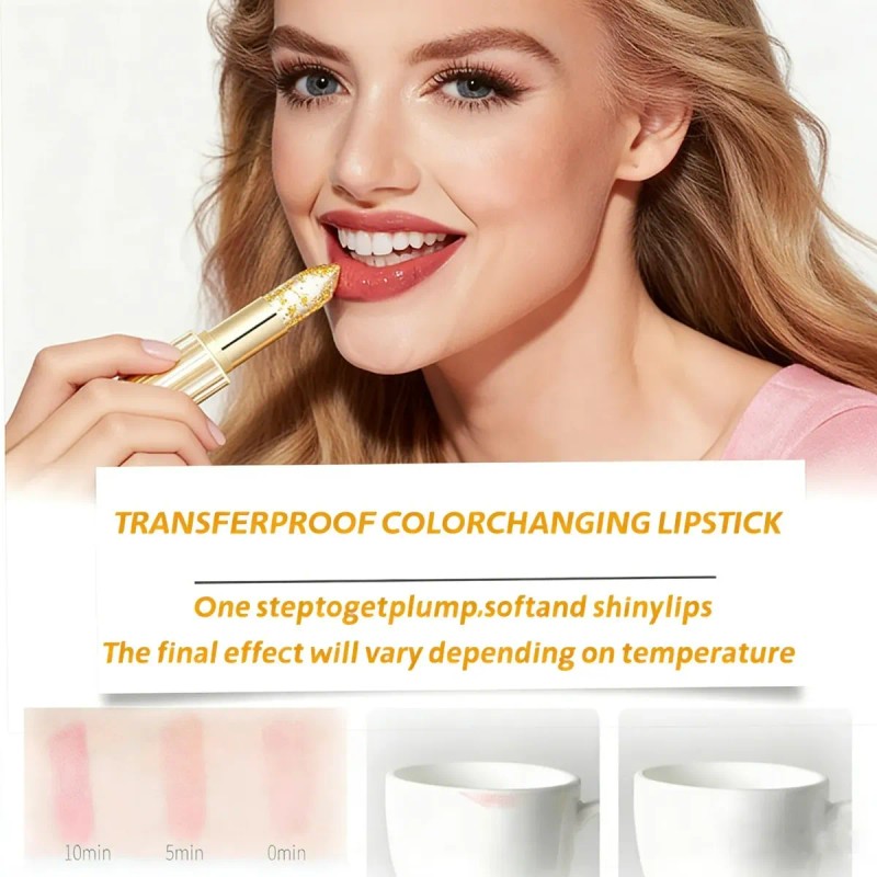 Lápiz Labial Que Cambia De Color, Lámina Dorada, Nutritivo Y