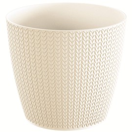 Prosperplast Wheaty Flowerpot Planter Elegant Garden UV-Resistant Braid Pattern Plastic 128mm Capacity 1.0L (Creamy)