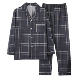 HEWEAYTA Men's Pajamas, Large Size, Open Front, Loungewear, Top and Bottom Set, L-5XL, Loungewear, Long Sleeve, Thin, Spring and Autumn, Sweat Absorbent, Breathable, Skin-friendly, 04 dark gray