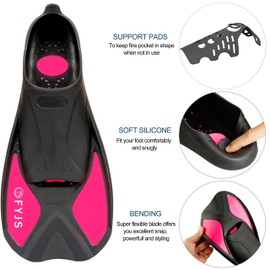F FYJS Short Swim Fins, Travel Size Diving Flippers with Mesh Carrying Bag for Adult Men Women