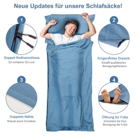 LSTRAGY Cabin Sleeping Bag, Upgraded Sleeping Bag with Full Length and Foot Zip, 2-in-1 Microfibre Sleeping Bag, Ideal for Backpacking, Hostels and Huts - 220 x 95 cm