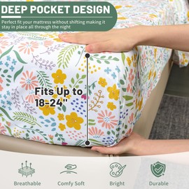 Bedlifes King Size Extra Deep Pocket Sheet Sets - Fits Mattresses Up to 18-24" Thick, 4-Piece Microfiber Set with 1800 Thread Count, Soft, Smooth, Breathable, Featuring Floral