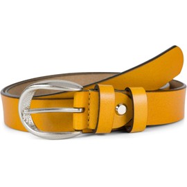 styleBREAKER 03010115 Unisex Slim Genuine Leather Belt Plain Colours with Embossed Buckle, Plain Leather, Can Be Shortened, curry