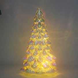 CFDECOR Mercury Glass Christmas Tree with Timer, with Fairy Lights, Lighted Glass Tabletop Christmas Tree Decoration Battery Operated for Christmas, New Year Ceremony H:8" (Colorful)