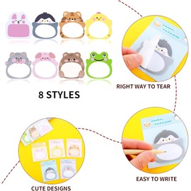 BetterJonny 16 Pack Cute Sticky Notes, Multicolor, 2.4 x 2.2 inches, Self-Stick Memo Pad, Funny Stationary Supplies, Kawaii Sticky Notes for Students & Home Office, Tab Supplies (8 Styles)