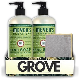 Clean Day Organic Iowa Pine Scent Liquid Hand Soap 12.5 oz Bundle with Microfiber Cloth - Gentle Hand Soap with Essential Oils & Aloe Vera - (3 Items)