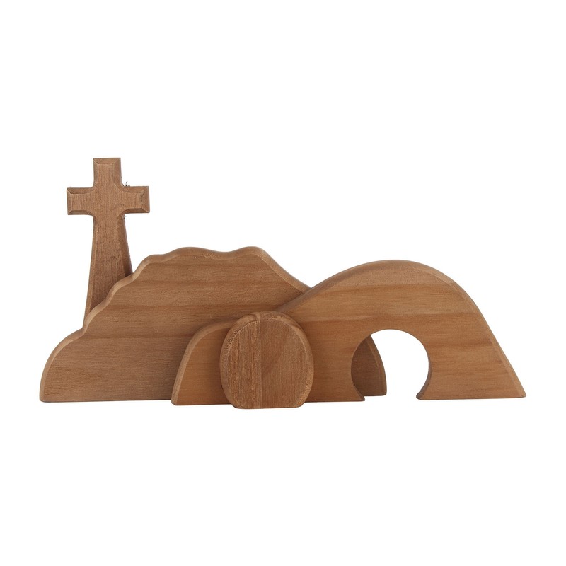 Easter Scene Cross Decoration Wooden Jesus Empty Tomb Statue Easter