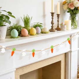 Easter Decorations Pre-Assembled Easter Garland Wooden Bunny Carrot Garland with Beads Easter Decor Rustic Banner for Mantel Fireplace Home Party Farmhouse Spring Decor Wall Decor