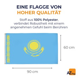 AZ FLAG - Flagge Kasachstan - 90x60 cm - Republik Kasachstan Fahne 100% Polyester mit Messing-Ösen - 50g