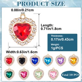 SmallCat 10pcs Heart Shape Crystal Charms, Glitter Rhinestone Pendants Charms, Bling Pendants Craft Decoration for Earrings Necklaces Bracelets Jewelry Making- 10 Colors