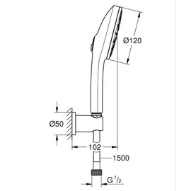 GROHE Vitalio Joy+ 120 Set Doccia con doccetta a mano e supporto a parete (doccetta 3 getti, risparmio idrico 6,3 l/min, protezione antiscottatura, tubo flessibile 1,5 m), cromato, 1348650000
