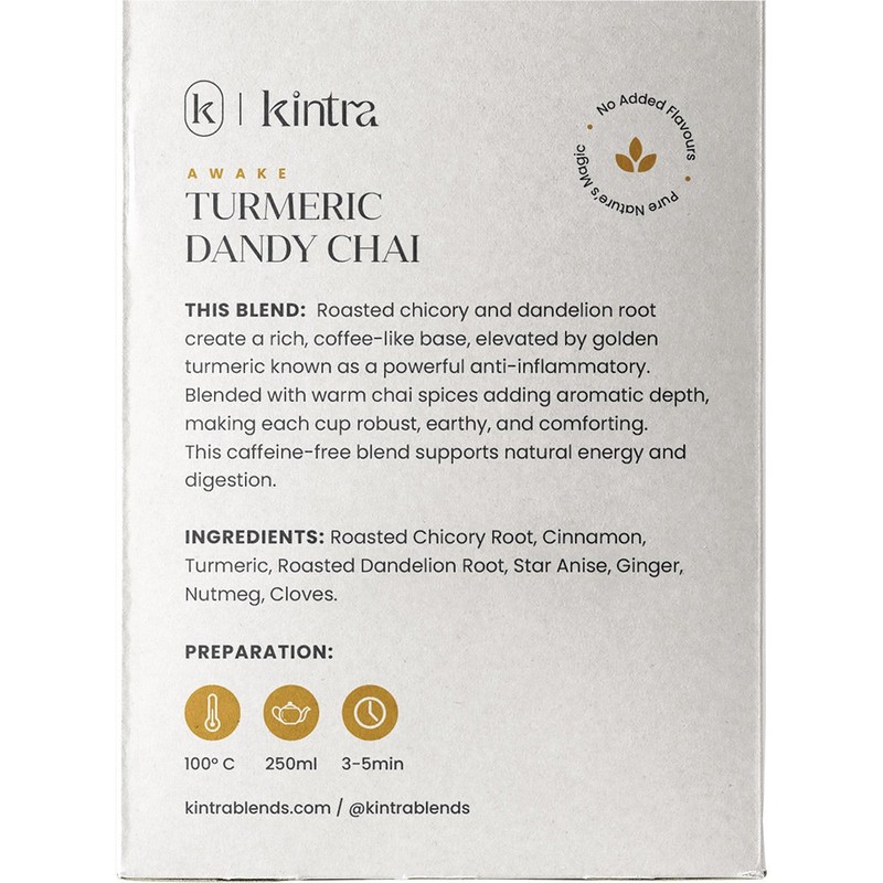 Kintra Foods Herbal Tea Bags Turmeric Dandy Chai 32pk