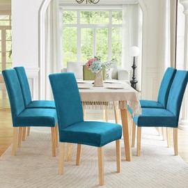 Alishomtll Stretch Velvet Chair Covers, Set of 4, Velvet/Velour Chair Covers, Swing Chair, Elastic Covers, Washable Chairs, Protection for Kitchen, Restaurant, Hotel, Banquet, Wedding (Peacock Blue, Set of 4)