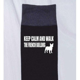 Print4U Keep Calm & Walk French Bulldog Dog Lover Men's Black Socks Birthday