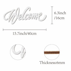CREATCABIN Welcome Wood Cut Sign Art Letter Laser Cut Wood Sign Wooden Decor Basswood Wall Hanging Sculpture Display Decoration for Home Dinning Room Bed Room Shop Store Display 6.3x15.7 Inch